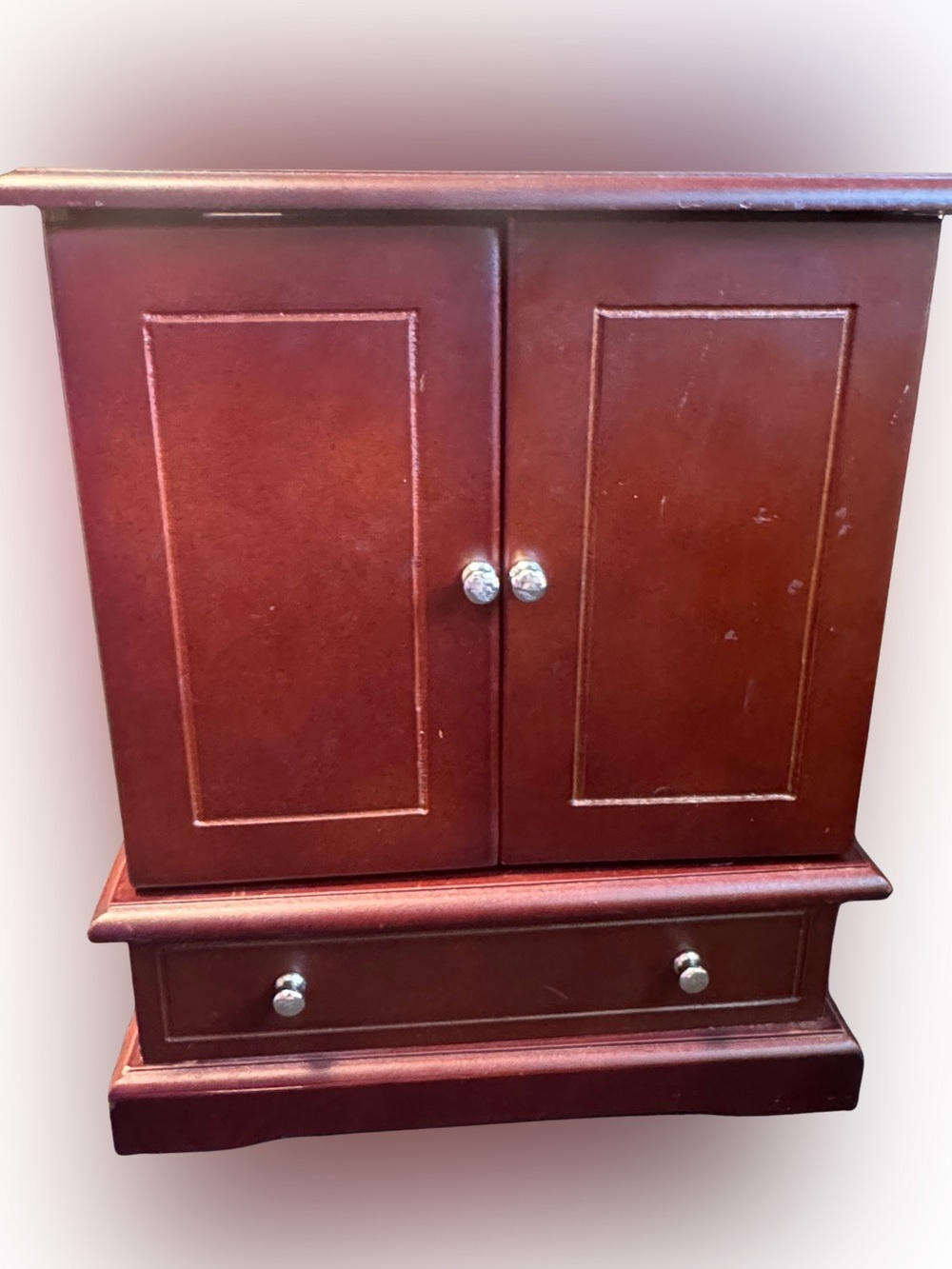 Wood Jewelry Double Sided Armoire Jewelry Box Cabinet in Deep Mahogany Red